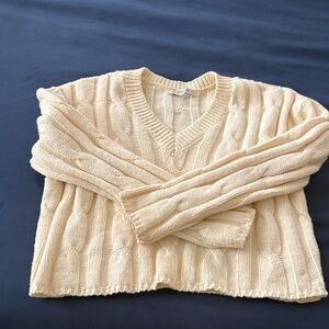 Madewell Cream V-Neck Cable Sweater